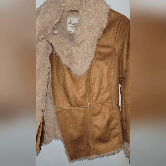 American Rag faux fur & suede  Jacket Coat extra small soft tan beige - Picture 3 of 16